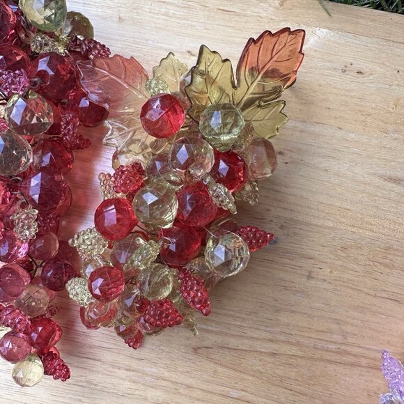 VTG Two Faceted Lucite Bead Acrylic Plastic Cluster Grapes with Leaves Stems 6"+ - Picture 3 of 8